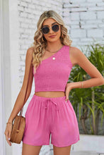 Load image into Gallery viewer, Smocked One-Shoulder Sleeveless Top and Shorts Set