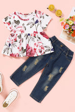 Load image into Gallery viewer, Girls' Floral Top and Jeans Set