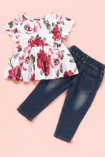Load image into Gallery viewer, Girls' Floral Top and Jeans Set