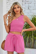 Load image into Gallery viewer, Smocked One-Shoulder Sleeveless Top and Shorts Set