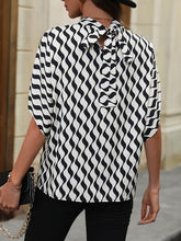 Load image into Gallery viewer, Printed Mock Neck Tie Back Short Sleeve Blouse
