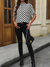 Load image into Gallery viewer, Printed Mock Neck Tie Back Short Sleeve Blouse
