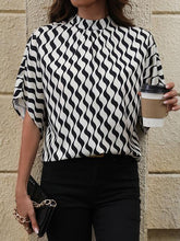 Load image into Gallery viewer, Printed Mock Neck Tie Back Short Sleeve Blouse
